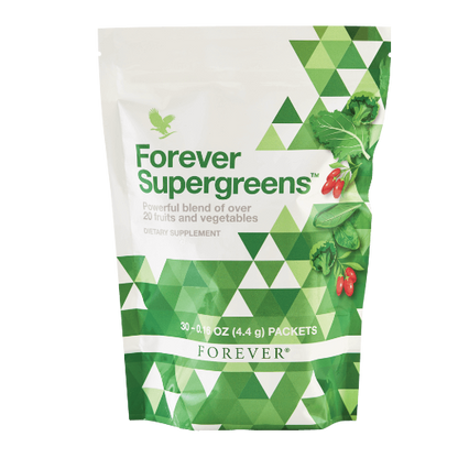 Supergreens™ – by Forever | Daily greens supplement with spirulina, spinach, kale, and aloe vera for energy and immune support